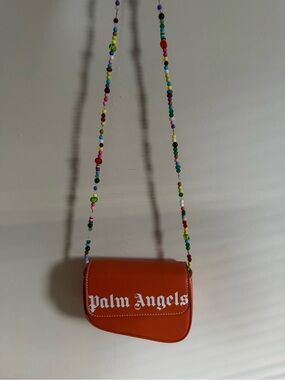 Palm Angels Orange Small Crossbody Bag Magnetic Logo Gold HW Detach Beaded Strap
